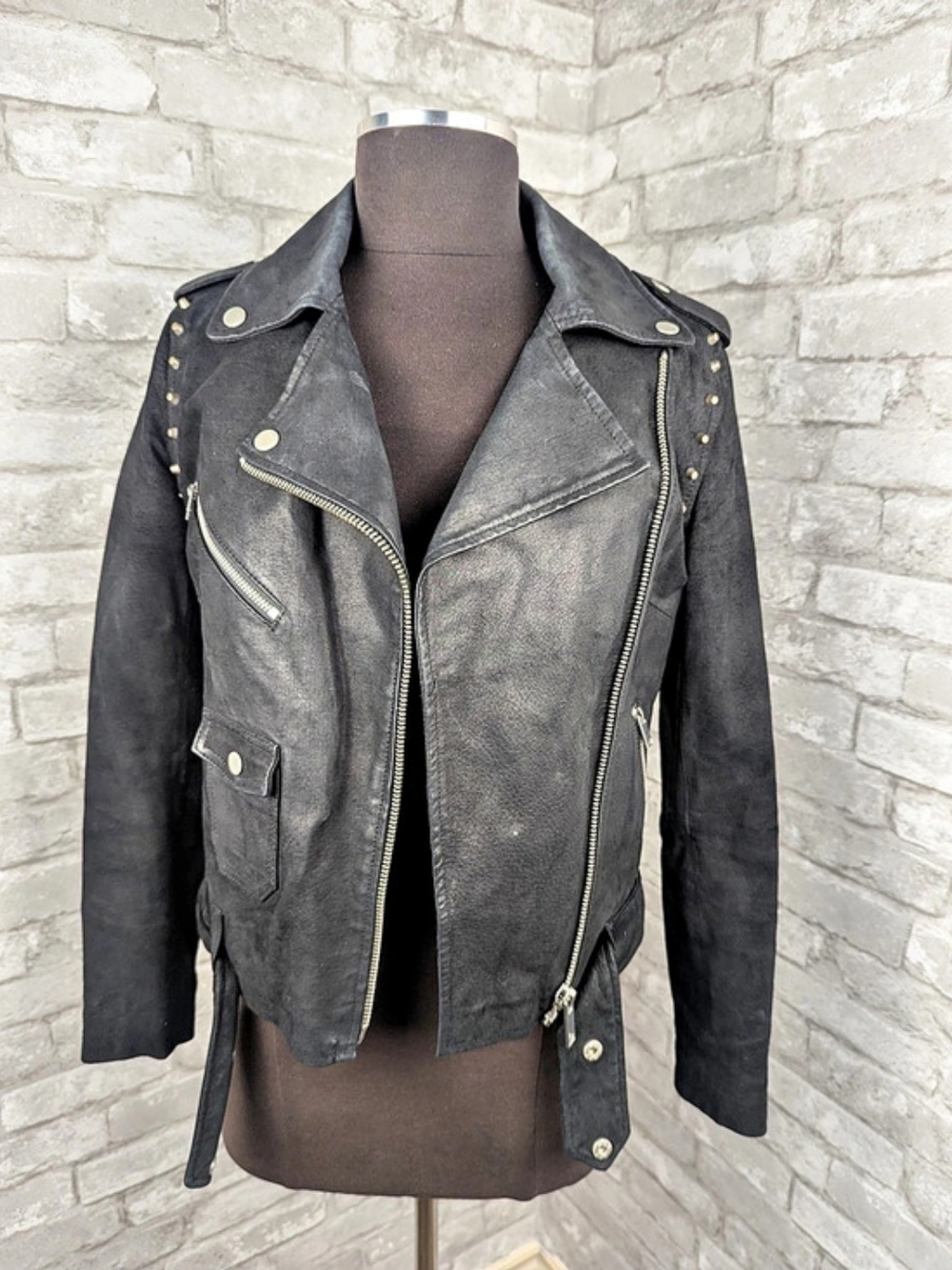 Morgan Women's Moto Perfecto Black Suede Leather Jacket Size 36